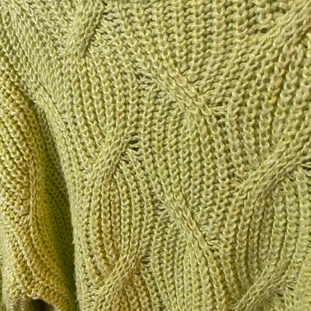AE Cable Knit Mock Neck Lime Green Cropped Sweater - Picture 3 of 4